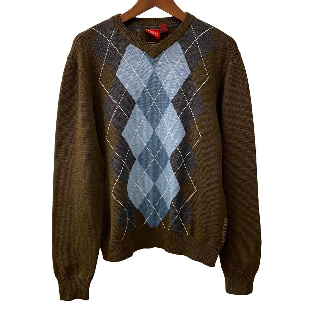 Vans Men's Sweater Brown w/ Blue & White Argyle Size Medium